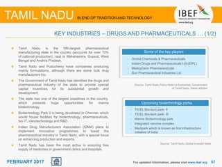 5757FEBRUARY 2017
Tamil Nadu is the fifth-largest pharmaceutical
manufacturing state in the country (accounts for over 10%...