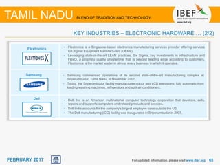 6565FEBRUARY 2017 For updated information, please visit www.ibef.org
KEY INDUSTRIES – ELECTRONIC HARDWARE … (2/2)
TAMIL NA...