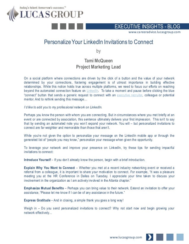Personalize Your LinkedIn Invitations to Connect