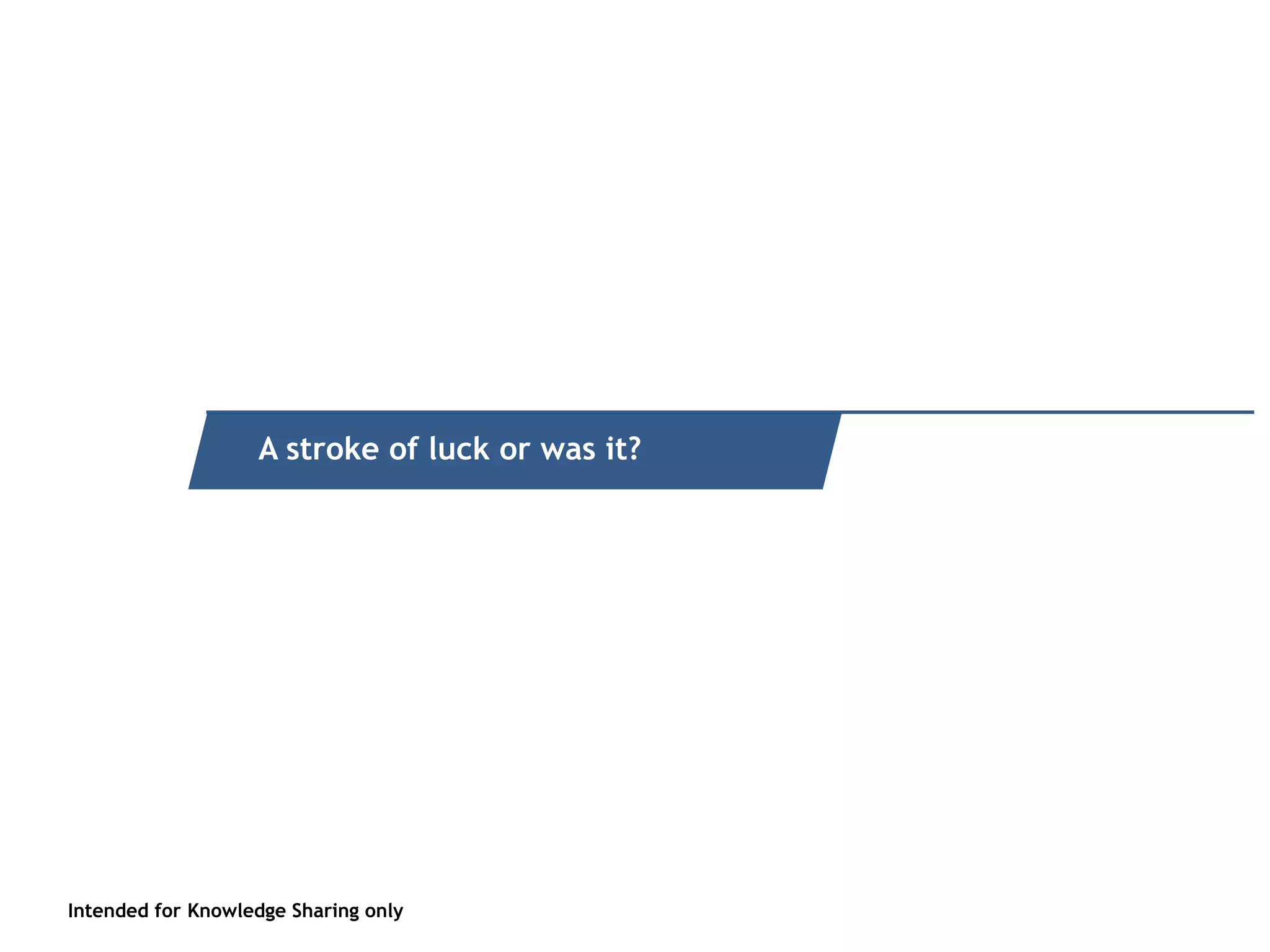 Intended for Knowledge Sharing only
Quick recap of what it is
Intended for Knowledge Sharing only
A stroke of luck or was it?
 