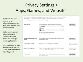 Privacy Settings > Sharing on Facebook > Custom Settings > Things I ShareWhen you click “Custom”, the Custom Privacy box pops, which we saw before with customizing privacy for individual posts.Once again, this lets you make things visible to certain groups and networks.And invisible to specified people or lists of people. 