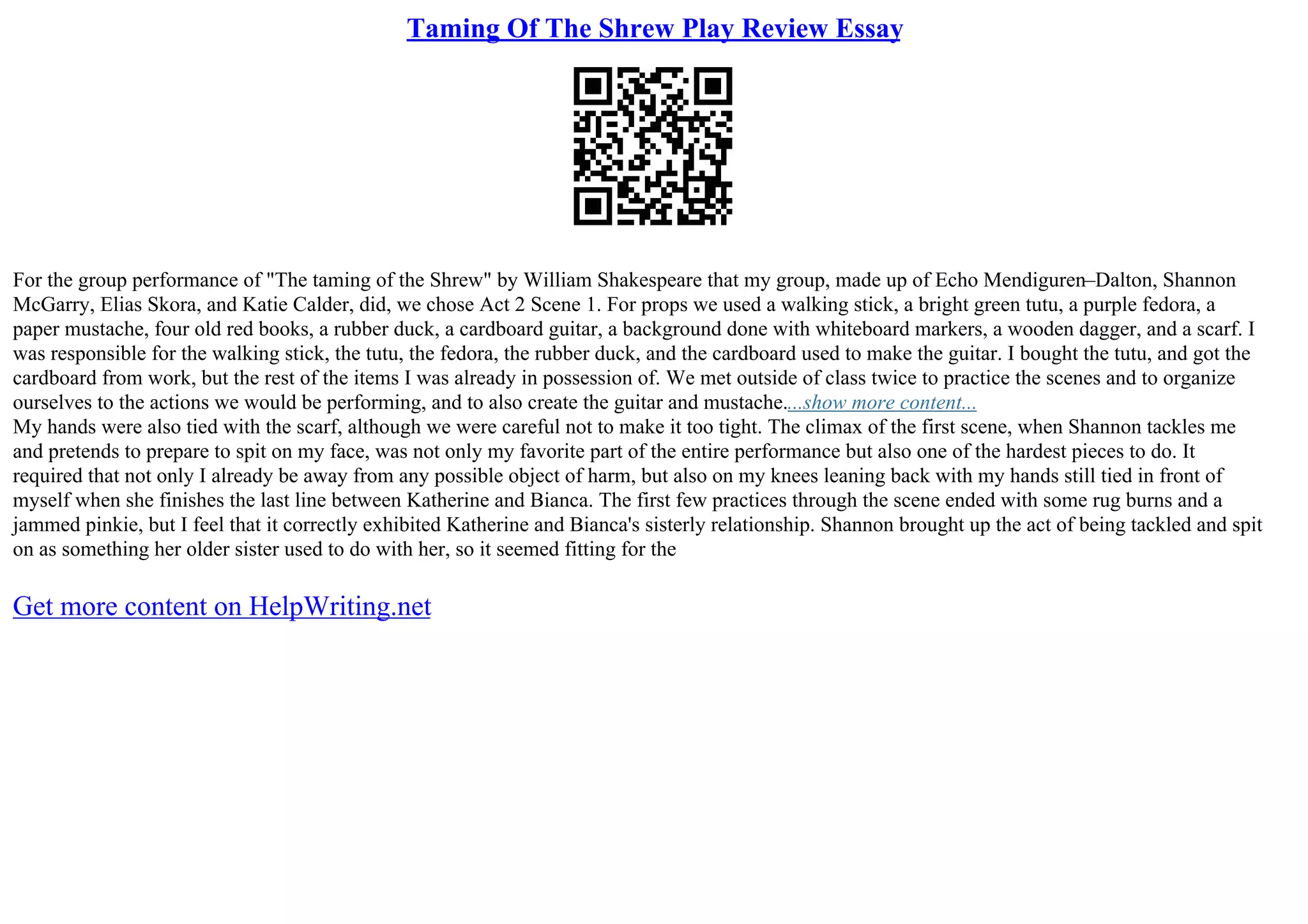 Taming Of The Shrew Play Review Essay PPT