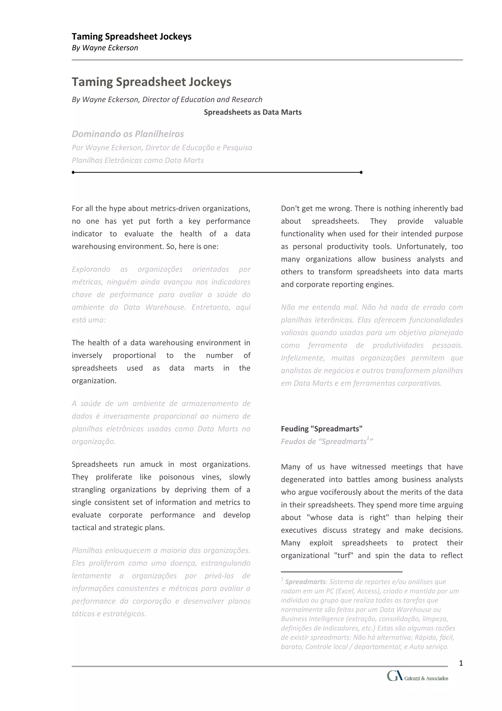 Taming Spreadsheet Jockey / Domando os Planilheiros PDF