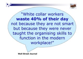 Best Practice Email Management
3: KEEP THE INBOX EMPTY (handle each message only ONCE)
4: STORE messages & attachments appropriately
5: Communicate with CLARITY !
2: SCHEDULE times to monitor & process email
(rather than react as they arrive)
1: Use CALENDAR view as your default (rather than the Inbox)
Solutions for Success 2013 www.emailtiger.com.au
 