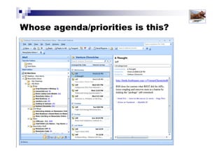 Impact of email interruptions
Solutions for Success 2013 www.emailtiger.com.au
Average amount of time
between interruptions?
Average amount of time
working on a task or project
before switching to another?
Percentage of occasions a
project/task is not resumed for
that day?
3 mins
11 mins
40 %
 