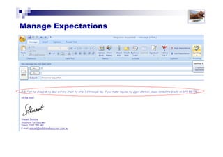 Solutions for Success 2013 www.emailtiger.com.au
TimeValue
Quality
QuickCheap
Good
The Customer Service Interaction
 