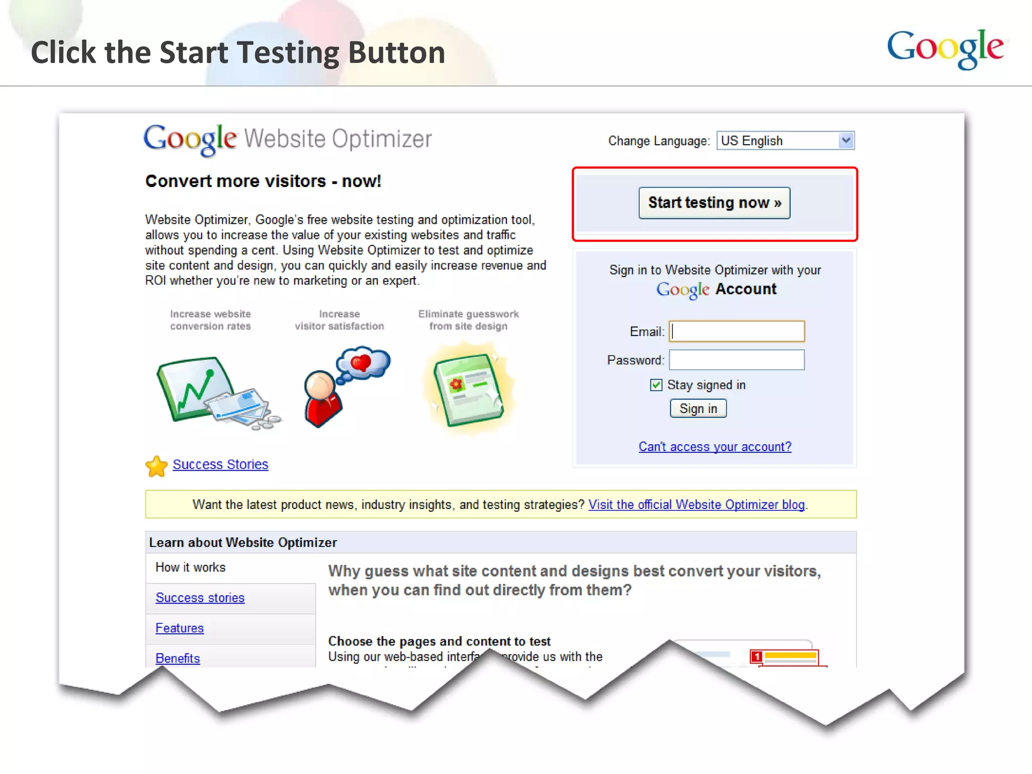 Click the Start Testing Button 