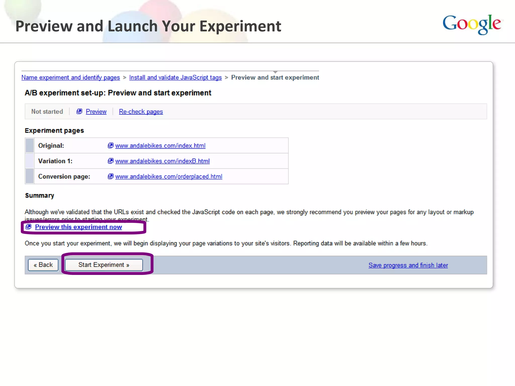 Preview and Launch Your Experiment 