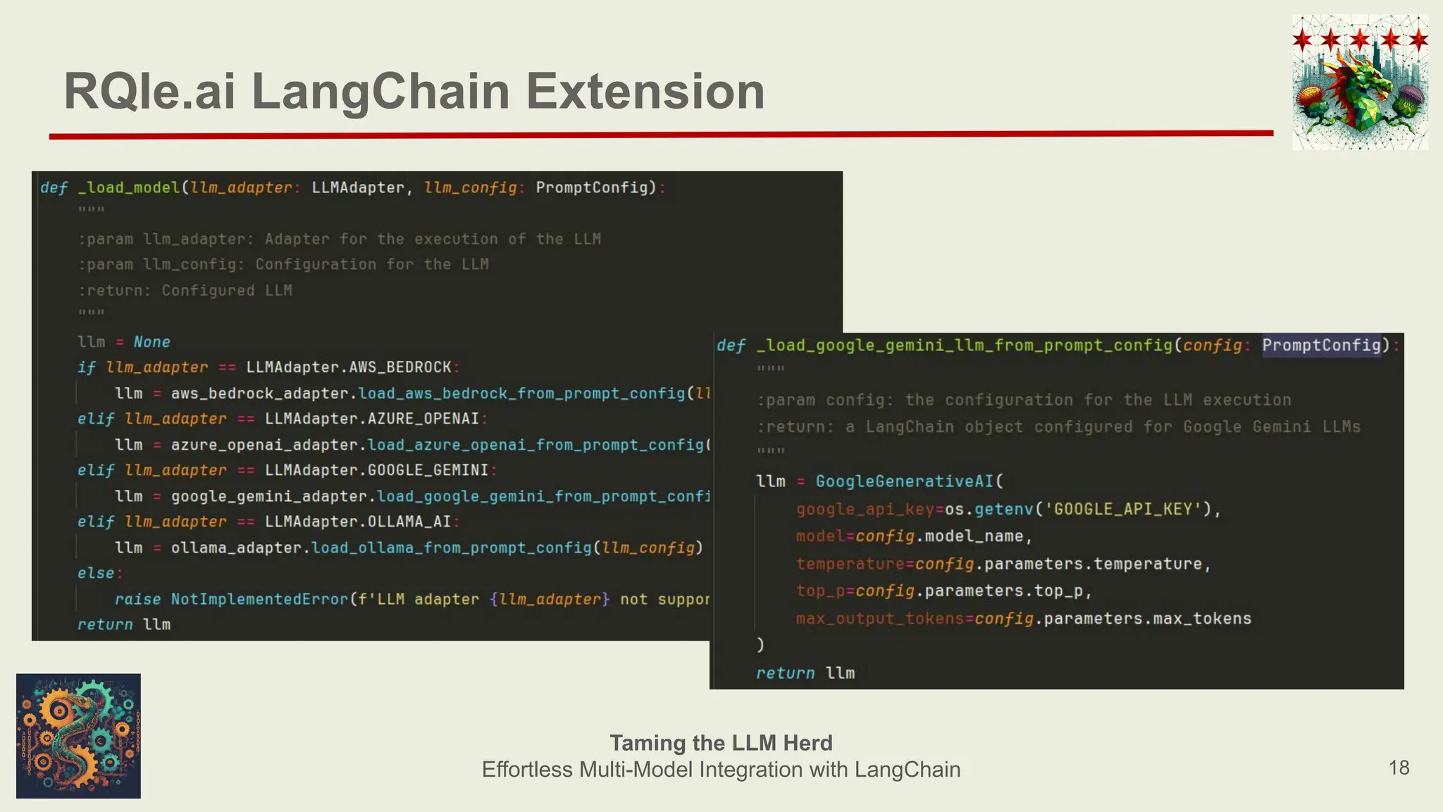 RQle.ai LangChain Extension
18
Taming the LLM Herd
Effortless Multi-Model Integration with LangChain
 