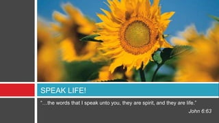 “…the words that I speak unto you, they are spirit, and they are life.”
John 6:63
SPEAK LIFE!
 