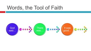Words, the Tool of Faith
God
said…
There
was…
It was
good…
 