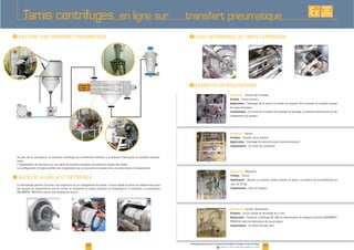 24 25www.palamaticprocess.fr/machines-industrielles/tamisage/tamis-centrifuge
Vidéos & plans téléchargeables en ligne
EXISTE
SUR
MESURE
en ligne sur transfert pneumatiqueTamis centrifuges
I I
I
l i f / hi i d i ll / i / i if
I
Entreprise :
Produit :
Application :
Implantation :
Entreprise :
Produits :
Application :
Implantation :
Entreprise : Meunerie
Produit :
Application :
Implantation :
Entreprise : Secteur alimentaire
Produits :
Application :
Implantation :
 