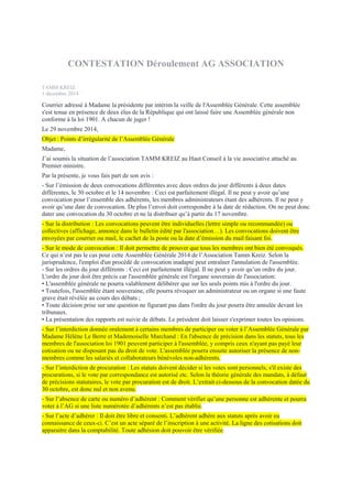 CONTESTATION Déroulement AG ASSOCIATION
TAMM KREIZ
1 décembre 2014 ·
Courrier adressé à Madame la présidente par intérim l...