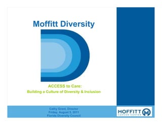 Moffitt Diversity




            ACCESS to Care:
Building a Culture of Diversity & Inclusion



             Cathy Grant, Director
            Friday, August 5, 2011
           Florida Diversity Council
 