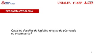 5
PERGUNTA PROBLEMA
Quais os desafios da logística reversa de pós-venda
no e-commerce?
 