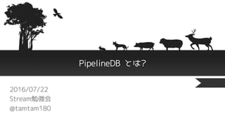 PipelineDB とは?
2016/07/22
Stream勉強会
@tamtam180
 