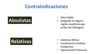 • Feto Viable.
• Sangrado en alguna
región anatómica por
arriba del diafragma
• Estenosis Mitral.
• Insuficiencia Cardiaca
Congestiva.
• Hipertensión Pulmonar.
 