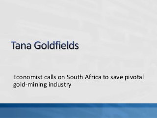 Economist calls on South Africa to save pivotal
gold-mining industry
 