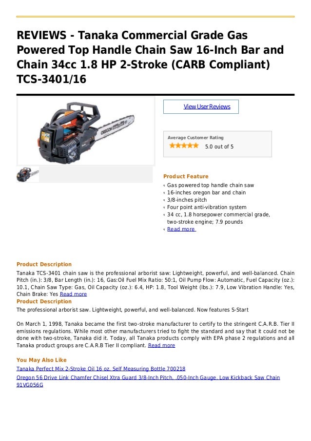 Tanaka commercial grade gas powered top handle chain saw 16 inch bar and chain 34cc 1.8 hp 2
