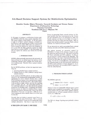 Tanaka, m 1995: ga-based decision support system for multi-criteria  optimisation