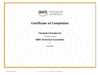 AWS Certificate ธนาพัฒน์ ลิ้มสายพรหม Tanapat Limsaiprom
 