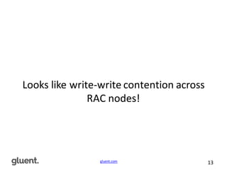 gluent.com 13
Looks	
  like	
  write-­‐write	
  contention	
  across	
  
RAC	
  nodes!
 