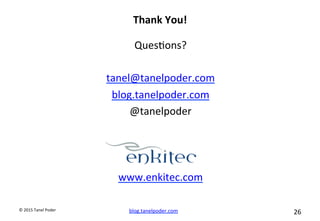 blog.tanelpoder.com	
   26	
  	
  	
  
©	
  2015	
  Tanel	
  Poder	
  
Thank	
  You!	
  
Ques^ons?	
  
	
  
tanel@tanelpoder.com	
  
blog.tanelpoder.com	
  
@tanelpoder	
  
	
  
	
  
	
  
www.enkitec.com	
  
	
  
 