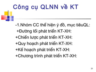 Công cụ QLNN về KT

-1.Nhóm CC thể hiện ý đồ, mục tiêuQL:
 +Đường lối phát triển KT-XH:
+Chiến lược phát triển KT-XH:
+Quy hoạch phát triển KT-XH:
+Kế hoạch phát triển KT-XH:
+Chương trình phát triển KT-XH:

                                        31
 