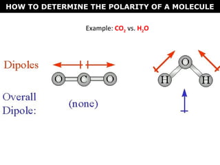 HOW TO DETERMINE THE POLARITY OF A MOLECULE
Example: CO2 vs. H2O
 