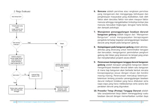 64 Pedoman kesiapsiagaan tanggap darurat di gedung perkantoran Pedoman kesiapsiagaan tanggap darurat di gedung perkantoran 9
2. Regu Evakuasi
2. Regu Evakuasi
Ada	Gempa	Bumi
Ada korban ?
Selesai
Berkumpul di tempat
berhimpun , data
jumlah karyawan
Tidak
Ya
Ya
Tempat posisi yang
aman
tunggu instruksi dari
Koordinator Lantai
Arahkan penghuni
menuju tangga darurat
untuk berkumpul di
tempat berhimpun,
cegah penggunaan lift
Ya
Laporkan data karyawan
kpd komandan keadaan
darurat
Ada instruksi
evakuasi ?
Hubungi Regu
Medis ke TKP
Periksa lokasi, pastikan
tidak ada orang yang
tertinggal
Tidak
6.	 Bencana adalah peristiwa atau rangkaian peristiwa
yang mengancam dan mengganggu kehidupan dan
penghidupan masyarakat yang disebabkan, baik oleh
faktor alam dan/atau faktor non-alam maupun faktor
manusia sehingga mengakibatkan timbulnya korban jiwa
manusia, kerusakan lingkungan, kerugian harta benda,
dan dampak psikologis.
7.	 Manajemen penanggulangan keadaan darurat
bangunan gedung adalah bagian dari “Manajemen
Bangunan” untuk mengupayakan kesiapsiagaan
pengelola terhadap kegiatan penanggulangan keadaan
darurat yang terjadi pada bangunan gedung.
8.	 Kesiapsiagaan pada bangunan gedung adalah aktivitas-
aktivitas yang dirancang untuk meminimalisir kerugian
dan kerusakan, mengorganisir pemindahan penghuni
gedung dari lokasi yang terancam ke tempat yang aman
dan menyelamatkan properti secara efektif.
9.	 Perencanaan kesiapsiagaan tanggap darurat bangunan
gedung adalah kesiapan pengelola bangunan dalam
mengantisipasi keadaan darurat dalam satu bangunan
di mana tiap bangunan akan berbeda bentuk rencana
kesiapsiagaanya sesuai dengan situasi dan kondisi
masing-masing. Perencanaan mencakup ketentuan-
ketentuan tentang prosedur penanggulangan keadaan
darurat meliputi tindakan yang harus dilakukan serta
siapa-siapa yang harus melakukannya serta sarana dan
peralatan darurat yang digunakan.
10.	Prosedur Tetap (Protap) Tanggap Darurat adalah
tata cara/pedoman kerja dalam menanggulangi suatu
keadaan darurat dengan memanfaatkan sumber daya
 
