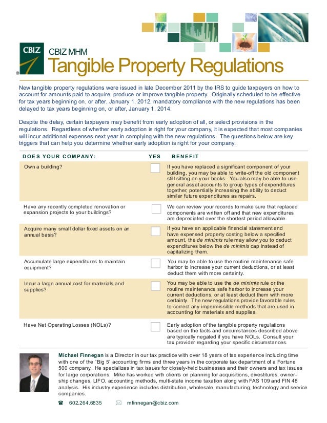 Tangible Property Regulations Checklist