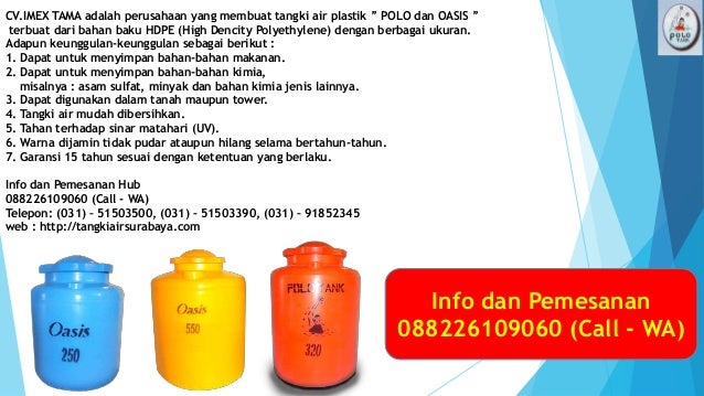 Harga Tangki Air Hdpe 1000 Liter Hub 0882 2610 9060 Call Wa