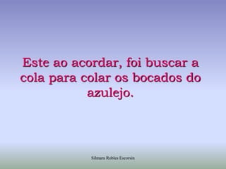 Este ao acordar, foi buscar a cola para colar os bocados do azulejo.Silmara Robles Escorsin