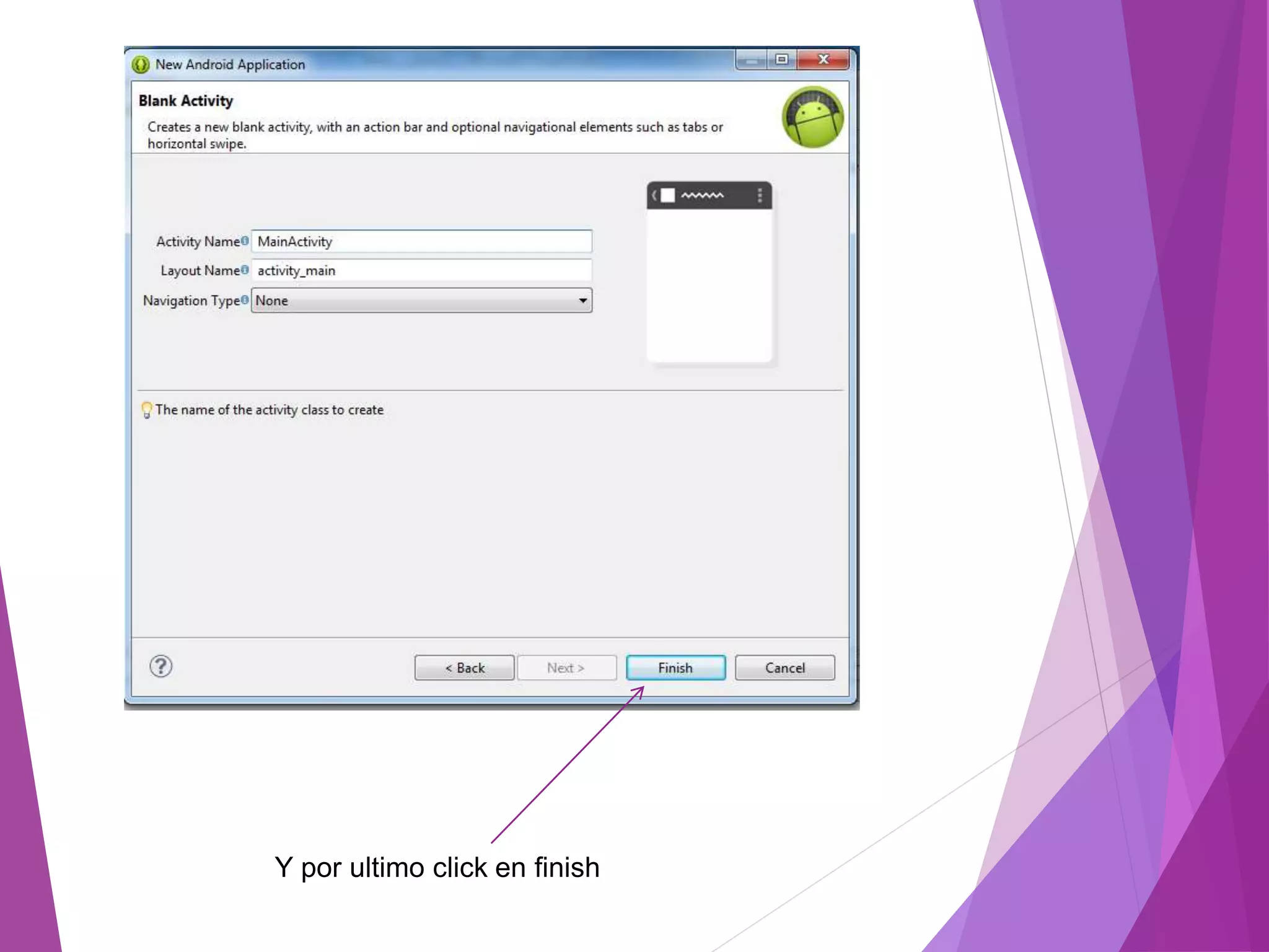 Y por ultimo click en finish
 