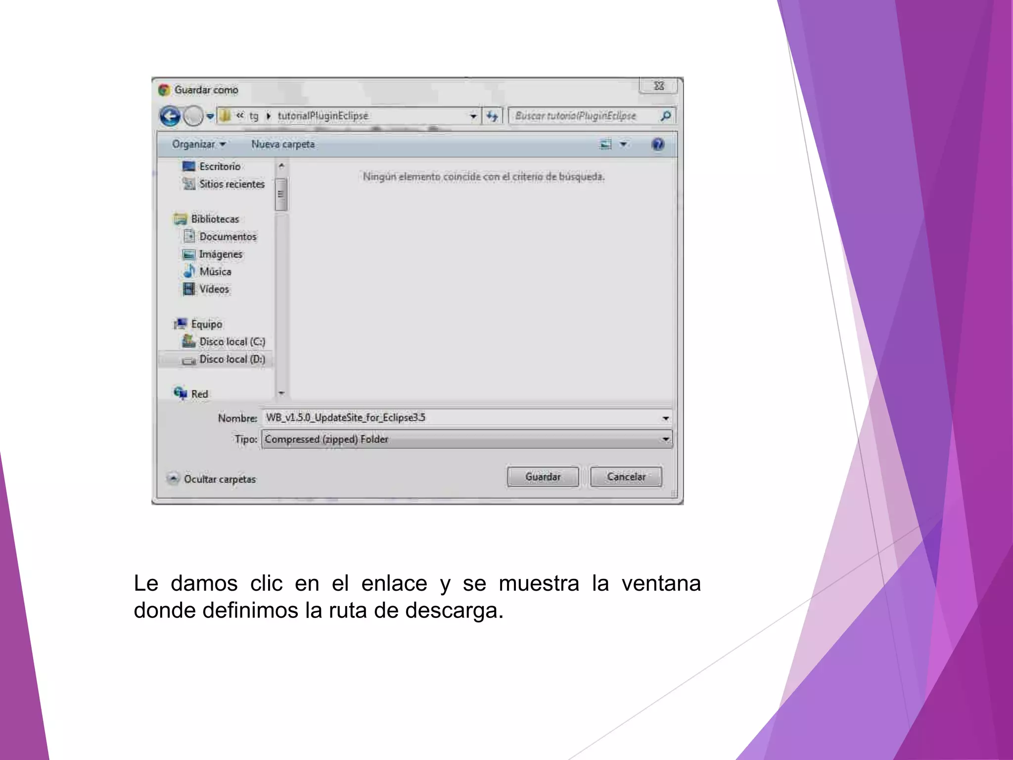 Le damos clic en el enlace y se muestra la ventana
donde definimos la ruta de descarga.
 