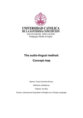 The audio-lingual method:
Concept map
Names: Tania Contreras Novoa.
Katherine JofreNovoa.
Teacher: Iris Roa.
Course: Learning and Acquisition of English as a Foreign Language.
 