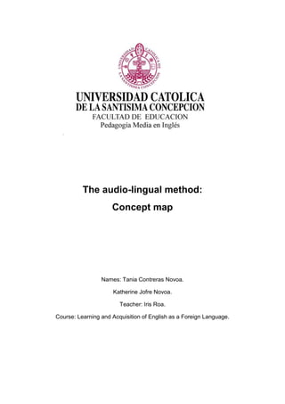 The audio-lingual method:
Concept map
Names: Tania Contreras Novoa.
Katherine Jofre Novoa.
Teacher: Iris Roa.
Course: Learning and Acquisition of English as a Foreign Language.
 