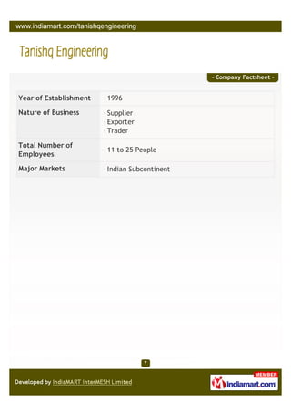- Company Factsheet -


Year of Establishment   1996

Nature of Business      Supplier
                        Exporter
  ...