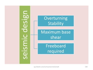 seismicdesign
Overturning
Stability
Maximum base
shear
Freeboard
required
eg.linkedin.com/in/moamenmohamedh 108
 