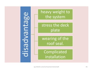 disadvantage
heavy weight to
the system
stress the deck
plate
wearing of the
roof seal.
Complicated
installation
eg.linkedin.com/in/moamenmohamedh 45
 