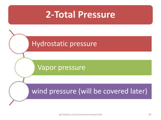 2-Total Pressure
Hydrostatic pressure
Vapor pressure
wind pressure (will be covered later)
eg.linkedin.com/in/moamenmohamedh 82
 