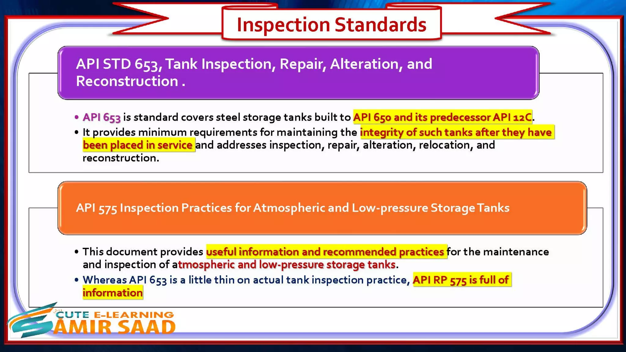 Tank Inspection as per API 653 & API 575- Dr. Samir Saad 