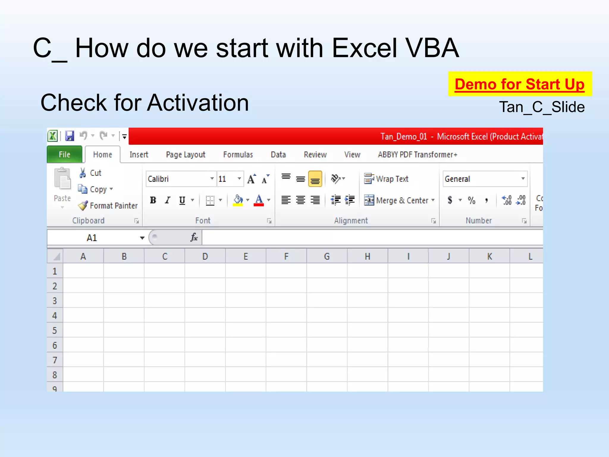 C_ How do we start with Excel VBA Check for Activation Demo for Start Up Tan_C_Slide 