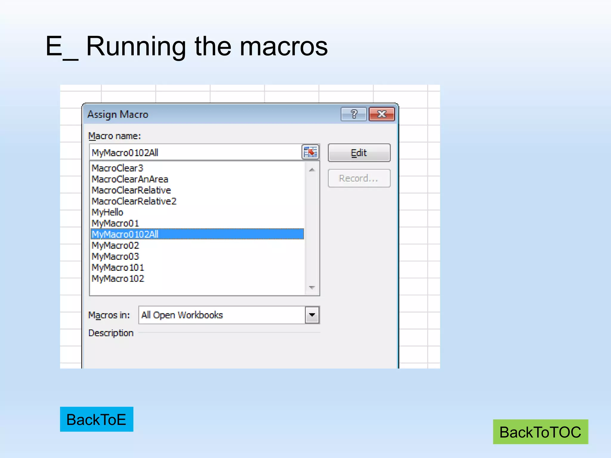 E_ Running the macros BackToTOC BackToE 