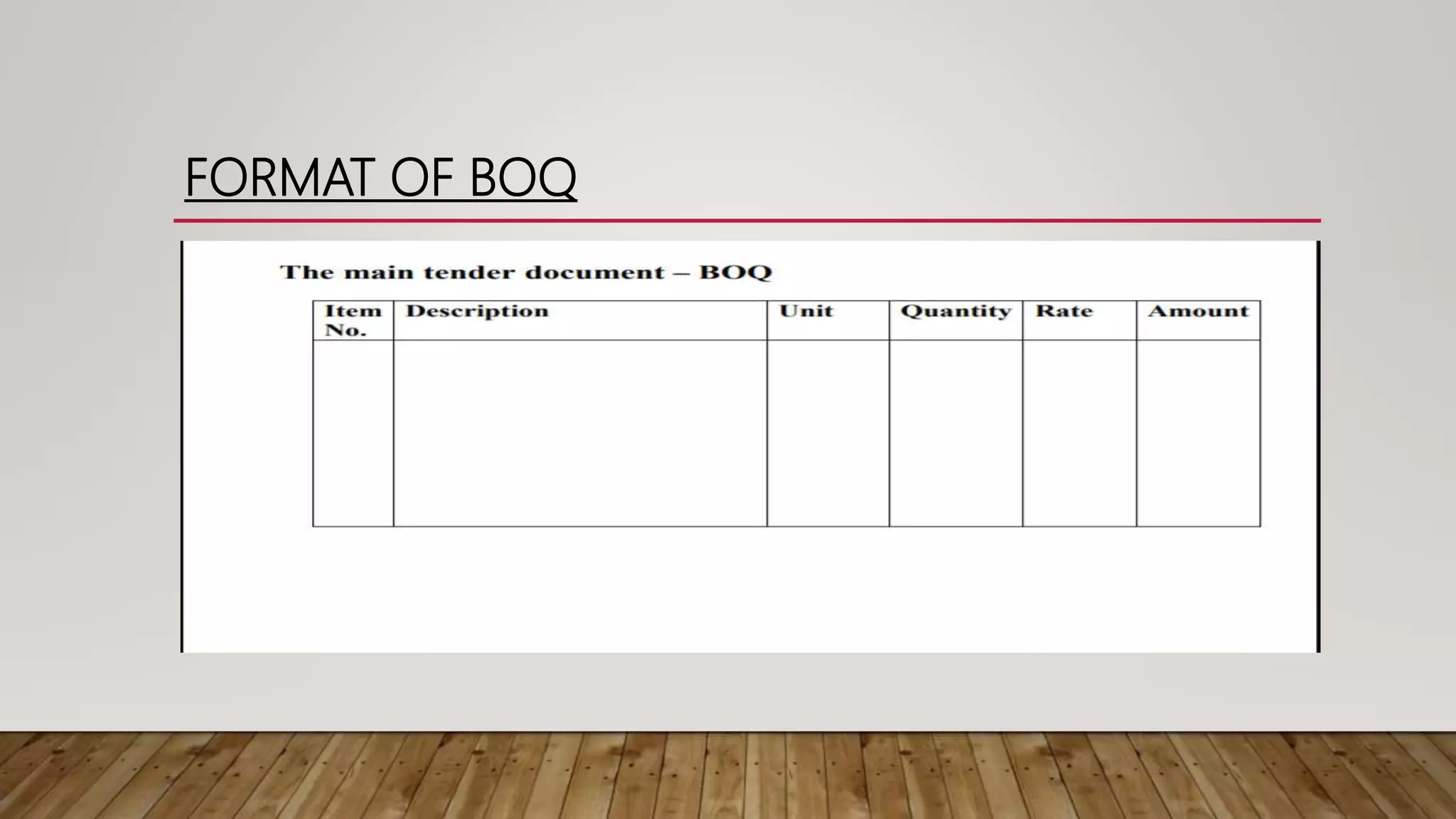 FORMAT OF BOQ
 