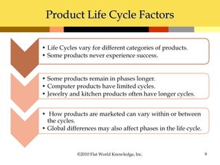 Product Life Cycle FactorsProduct Life Cycle Factors
©2010 Flat World Knowledge, Inc. 9
 