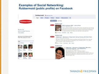 Examples of Social Networking:  Rubbermaid (public profile) on Facebook 