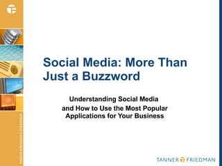Social Media: More Than  Just a Buzzword Understanding Social Media  and How to Use the Most Popular Applications for Your Business 