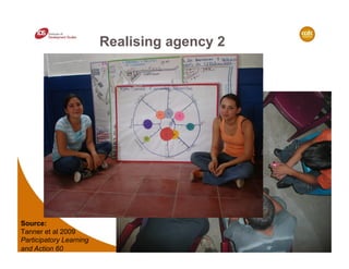 Realising agency 2

       •    Different ways that children conceptualise risks and
            opportunities from climate change.




Source:
Tanner et al 2009
Participatory Learning
and Action 60
 