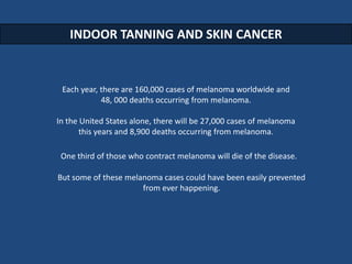 INDOOR TANNING AND SKIN CANCER

   Key Risk Factors:

   - Light skin

   - Family history

   - Childhood sunburns

   - ...